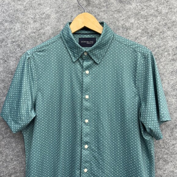JACHS Men's Button-Up Shirt Casual Everyday Wear, Relaxed, Green Pattern, M NEW - Picture 2 of 11